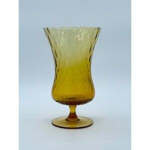 Vintage Empoli Diamond Optic Footed Pedestal Vase Retro Italian Blown Glass